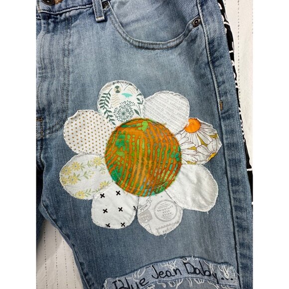 The Scrappy Camper Womens Jeans Sz XL FairyGrunge Boho Festival Upcycled Floral - Picture 2 of 16